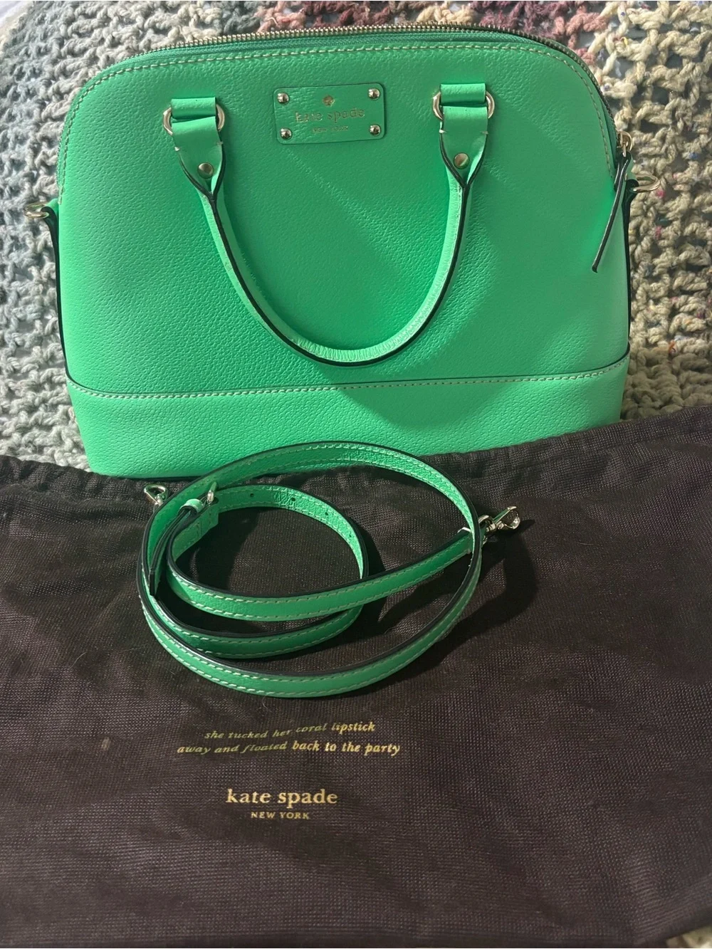 Kate Spade New York Pebbled Leather Satchel | Bright Green | Crossbody
